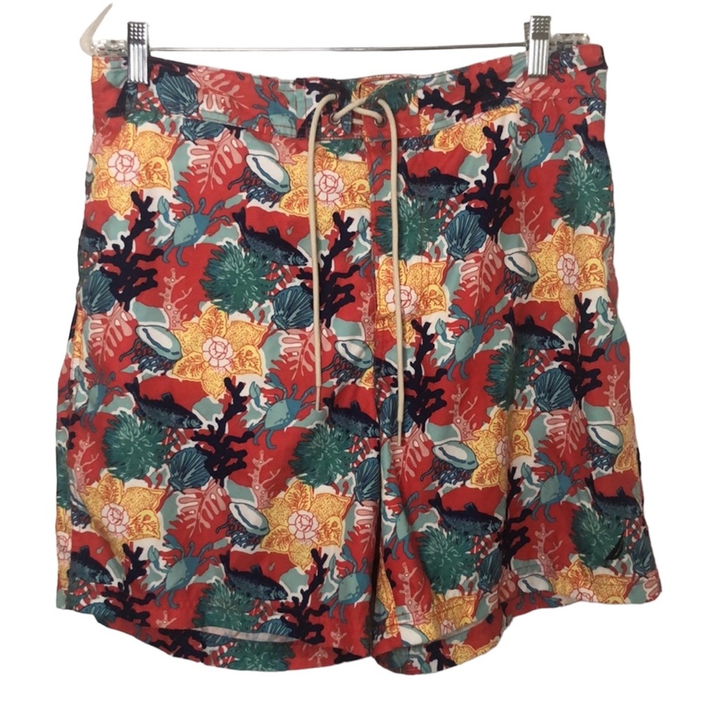 NAUTICA lined colorful swim shorts tropical nautical sea animals reef sz Large
